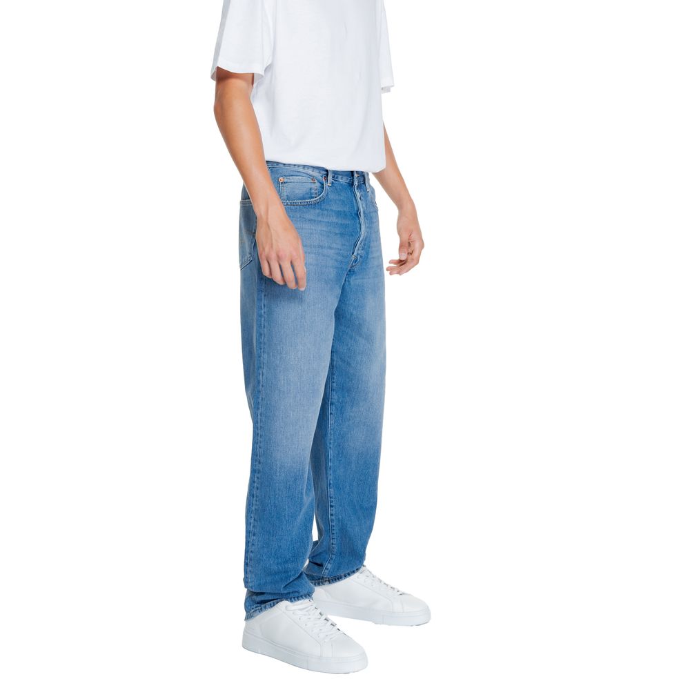 Jeans blu in cotone dalla vestibilità rilassata