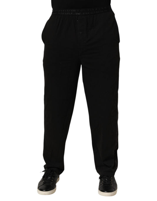 Pantaloni in misto cotone nero con logo in vita